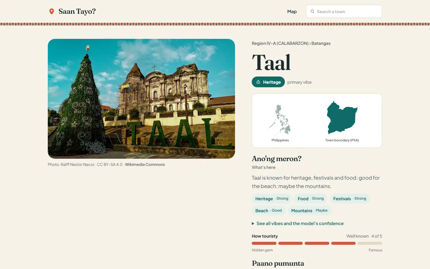 Before: Taal's page with a rounded photo and teal pills. Photo: Ralff Nestor Nacor, CC BY-SA 4.0
