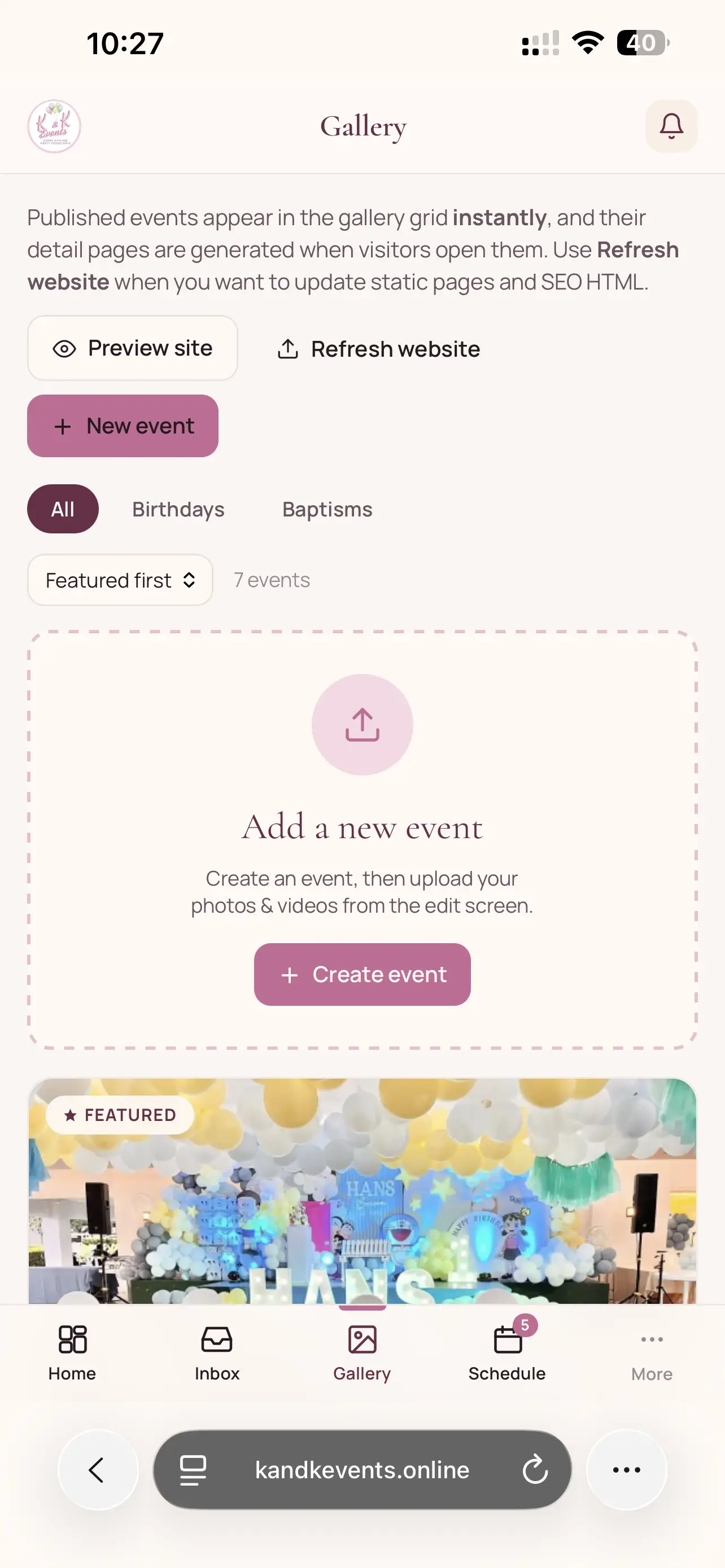 The gallery editor running in a mobile browser