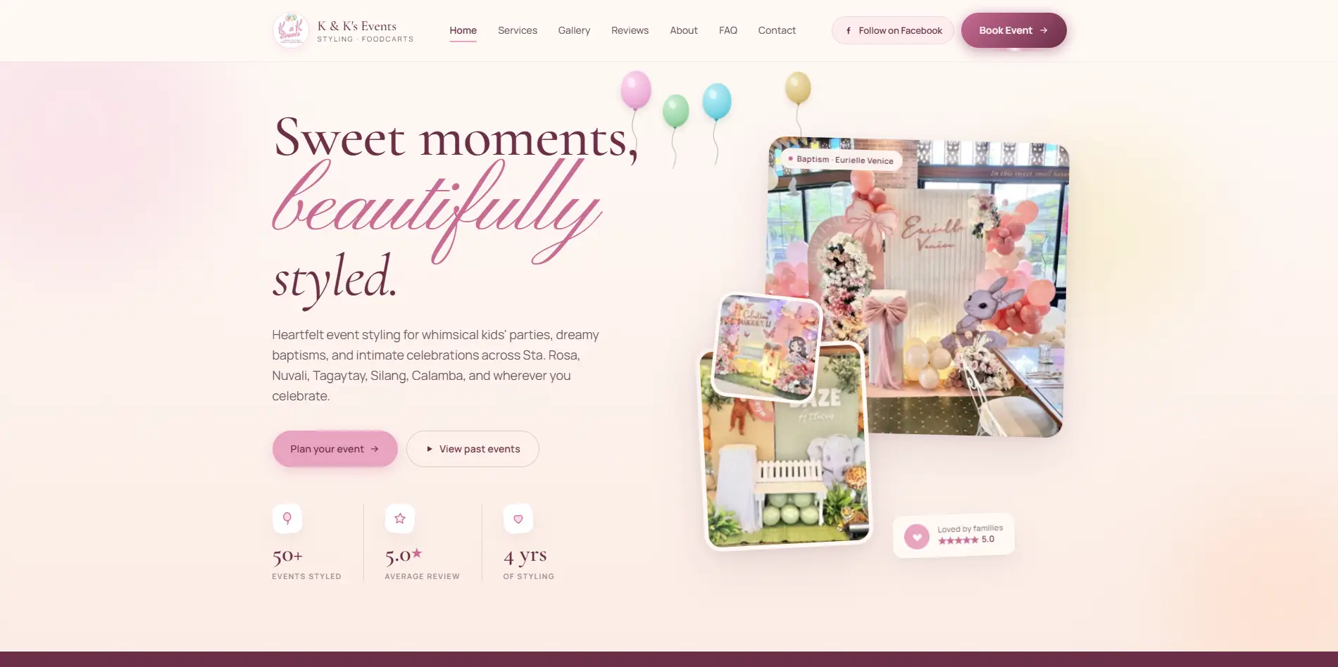 Public homepage: photo collage hero, headline, trust stats, and main navigation