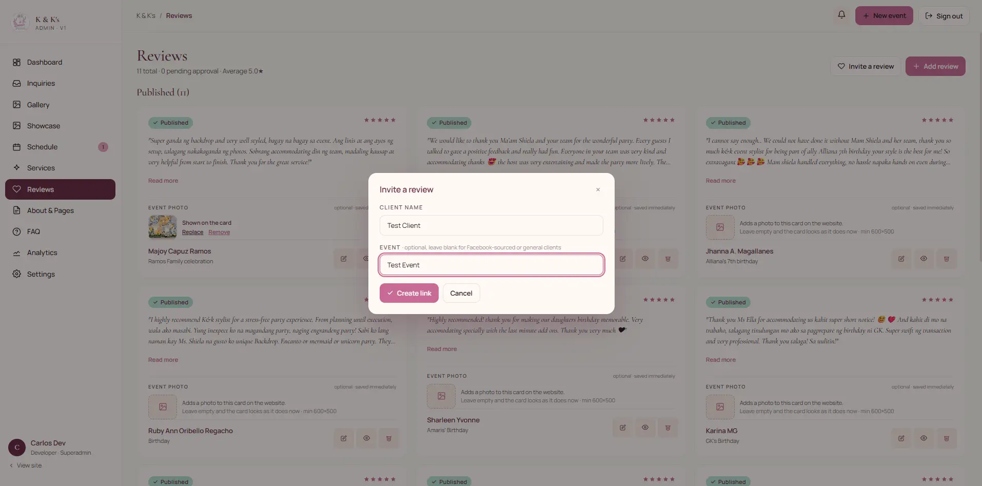 Attaching an event photo to a published review