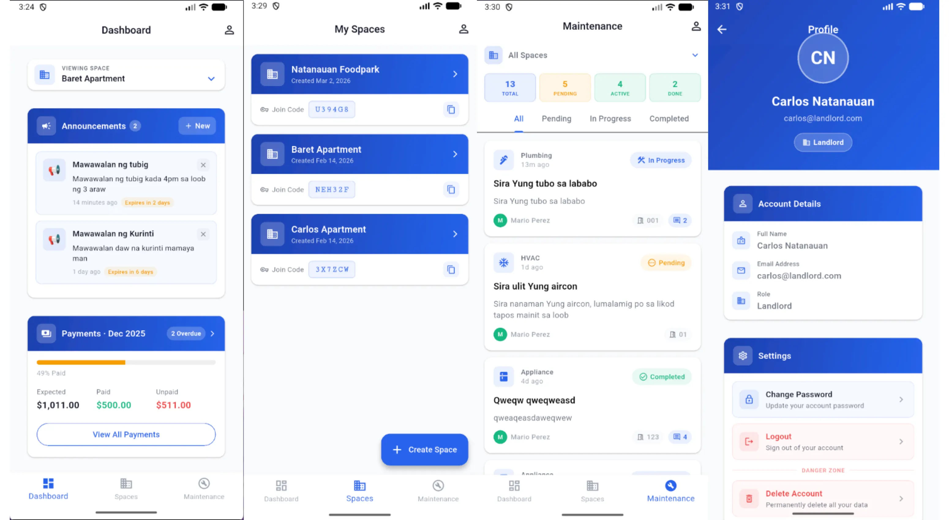 Screenshot of SpaceNest — Smart Rental Management